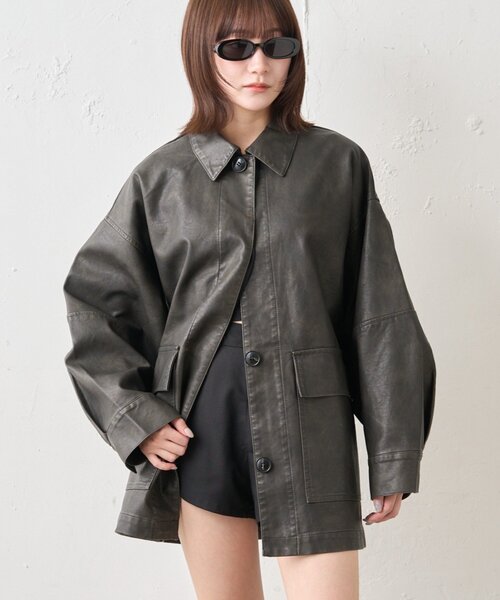 mline（エムライン）の「[mline]オーバーシルエット レザージャケット（その他アウター・レディース・ブラウン/ブラック・FREE）」の16枚目の写真