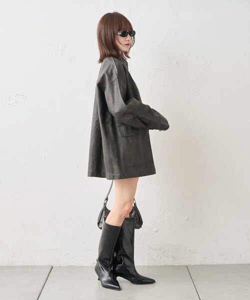 mline（エムライン）の「[mline]オーバーシルエット レザージャケット（その他アウター・レディース・ブラウン/ブラック・FREE）」の12枚目の写真