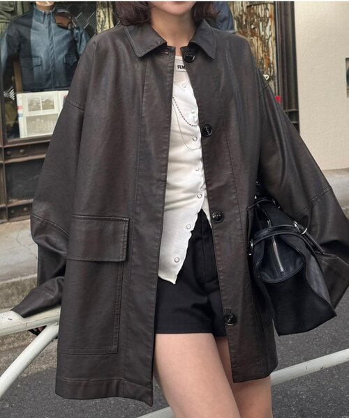 mline（エムライン）の「[mline]オーバーシルエット レザージャケット（その他アウター・レディース・ブラウン/ブラック・FREE）」の18枚目の写真