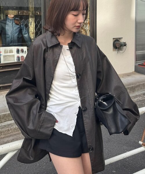 mline（エムライン）の「[mline]オーバーシルエット レザージャケット（その他アウター・レディース・ブラウン/ブラック・FREE）」の20枚目の写真