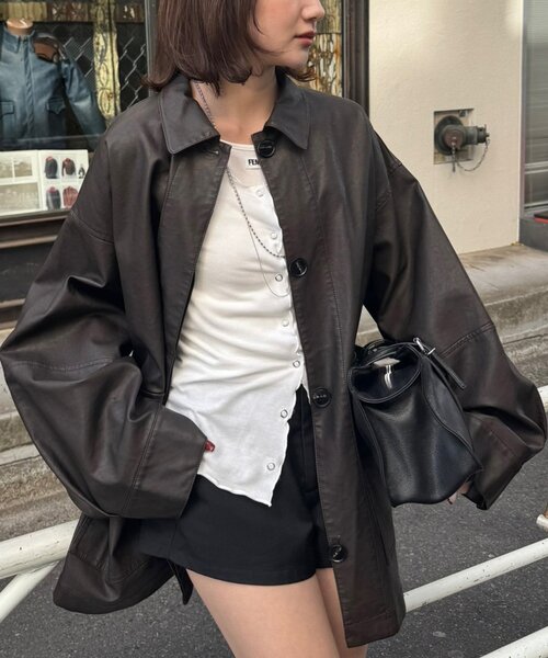 mline（エムライン）の「[mline]オーバーシルエット レザージャケット（その他アウター・レディース・ブラウン/ブラック・FREE）」の21枚目の写真