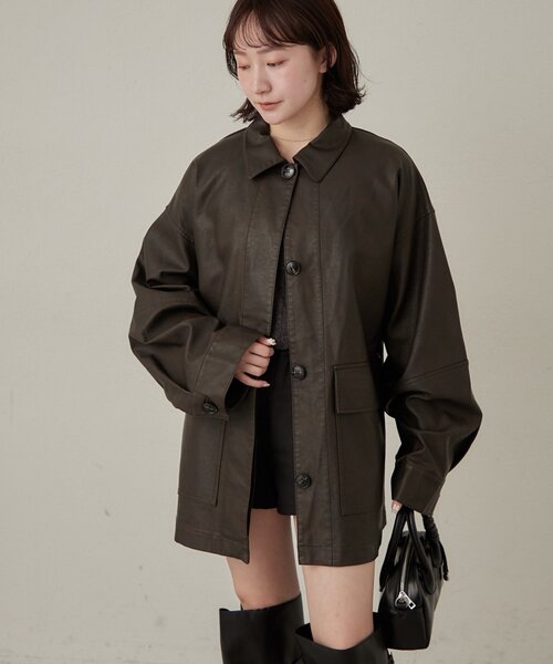 mline（エムライン）の「[mline]オーバーシルエット レザージャケット（その他アウター・レディース・ブラウン/ブラック・FREE）」の3枚目の写真
