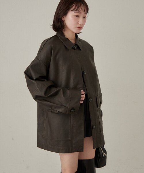 mline（エムライン）の「[mline]オーバーシルエット レザージャケット（その他アウター・レディース・ブラウン/ブラック・FREE）」の4枚目の写真