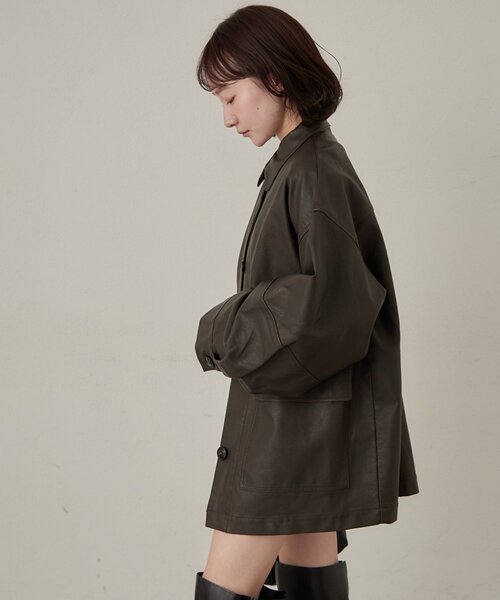 mline（エムライン）の「[mline]オーバーシルエット レザージャケット（その他アウター・レディース・ブラウン/ブラック・FREE）」の5枚目の写真