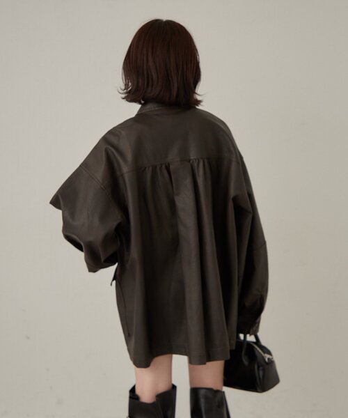 mline（エムライン）の「[mline]オーバーシルエット レザージャケット（その他アウター・レディース・ブラウン/ブラック・FREE）」の6枚目の写真