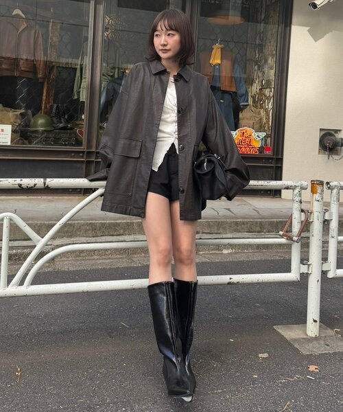 mline（エムライン）の「[mline]オーバーシルエット レザージャケット（その他アウター・レディース・ブラウン/ブラック・FREE）」の7枚目の写真