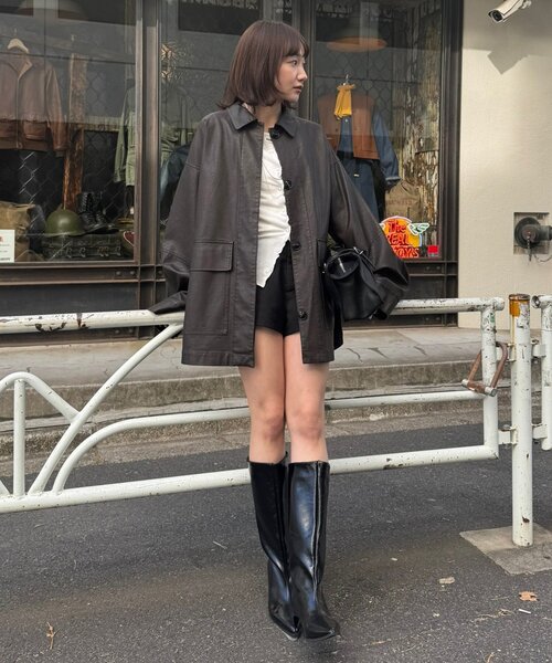 mline（エムライン）の「[mline]オーバーシルエット レザージャケット（その他アウター・レディース・ブラウン/ブラック・FREE）」の8枚目の写真