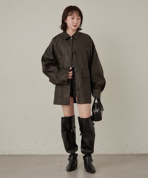 mline（エムライン）の「[mline]オーバーシルエット レザージャケット（その他アウター・レディース・ブラウン/ブラック・FREE）」の11枚目の写真