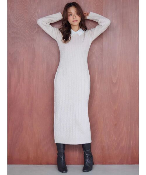 MERCURYDUO（マーキュリーデュオ）の「U.S. POLO ASSN.別注 ケーブルニットワンピース（ワンピース・レディース・アイボリー/グレー/ベビーピンク・SMALL/MEDIUM）」の3枚目の写真
