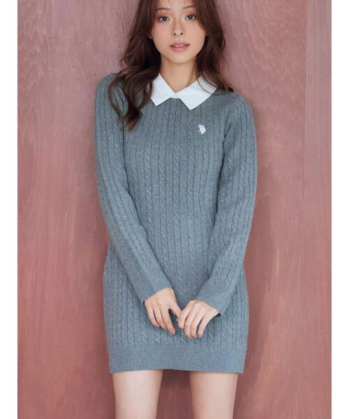 MERCURYDUO（マーキュリーデュオ）の「U.S. POLO ASSN.別注 ケーブルニットワンピース（ワンピース・レディース・アイボリー/グレー/ベビーピンク・SMALL/MEDIUM）」の2枚目の写真
