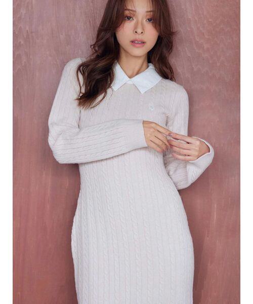 MERCURYDUO（マーキュリーデュオ）の「U.S. POLO ASSN.別注 ケーブルニットワンピース（ワンピース・レディース・アイボリー/グレー/ベビーピンク・SMALL/MEDIUM）」の10枚目の写真