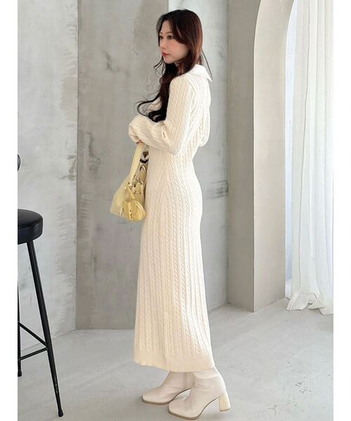 MERCURYDUO（マーキュリーデュオ）の「U.S. POLO ASSN.別注 ケーブルニットワンピース（ワンピース・レディース・アイボリー/グレー/ベビーピンク・SMALL/MEDIUM）」の16枚目の写真