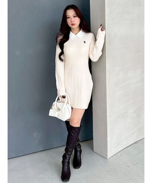 MERCURYDUO（マーキュリーデュオ）の「U.S. POLO ASSN.別注 ケーブルニットワンピース（ワンピース・レディース・アイボリー/グレー/ベビーピンク・SMALL/MEDIUM）」の18枚目の写真