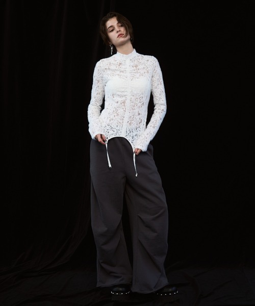 JOSE MOON(ジョゼムーン)の「LIQUIDE LACE TOPS/リキッドレーストップス(Tシャツ/カットソー・レディース・ブラック/グレー/ホワイト・FREE)」の10枚目の写真