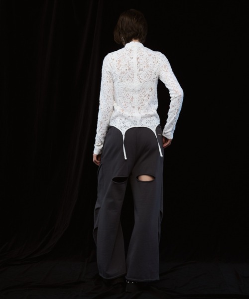 JOSE MOON(ジョゼムーン)の「LIQUIDE LACE TOPS/リキッドレーストップス(Tシャツ/カットソー・レディース・ブラック/グレー/ホワイト・FREE)」の12枚目の写真