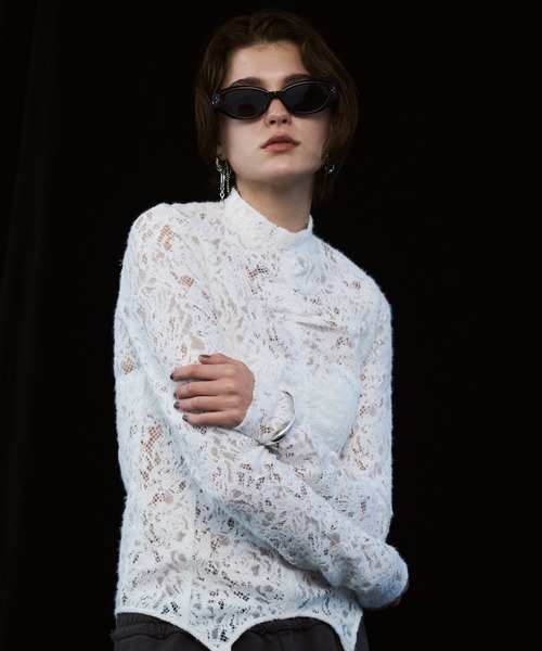 JOSE MOON(ジョゼムーン)の「LIQUIDE LACE TOPS/リキッドレーストップス(Tシャツ/カットソー・レディース・ブラック/グレー/ホワイト・FREE)」の6枚目の写真