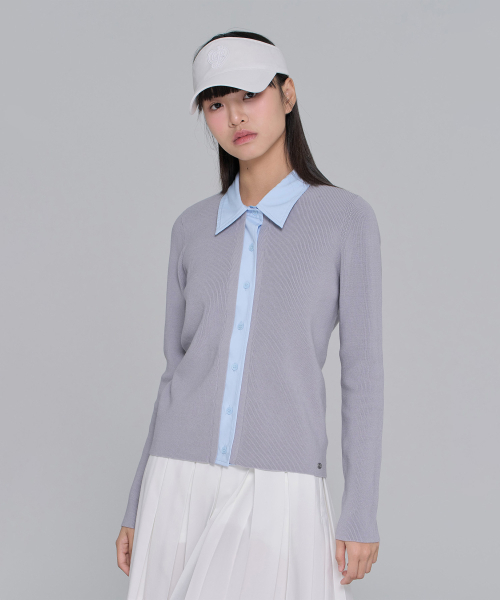 PLAYBOO(プレイブー)の「LAYERED SHIRT-CARDIGAN_Mist Grey(カーディガン/ボレロ・レディース・その他・SMALL/MEDIUM)」の1枚目の写真