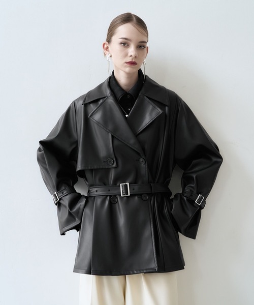 HARE（ハレ）の「オーバーミディトレンチジャケット(HARE)（トレンチコート・レディース・ブラック系その他/ブルー/ブラック・FREE）」の9枚目の写真