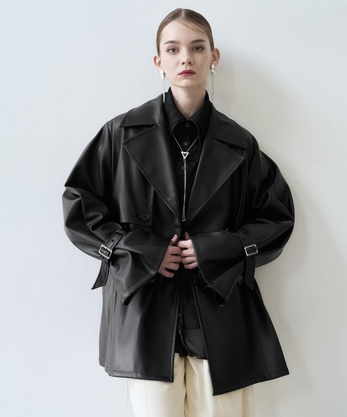 HARE（ハレ）の「オーバーミディトレンチジャケット(HARE)（トレンチコート・レディース・ブラック系その他/ブルー/ブラック・FREE）」の10枚目の写真