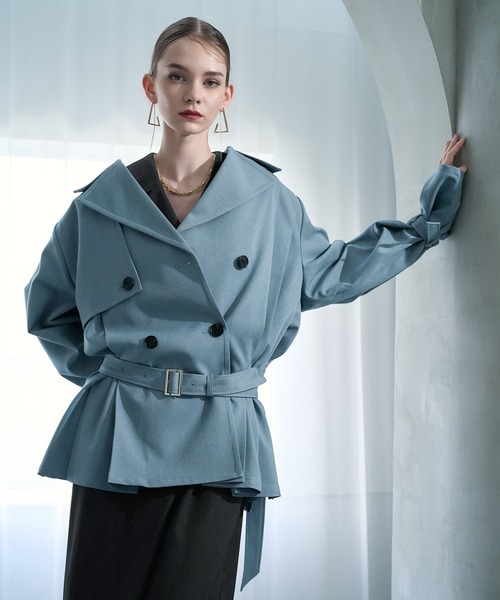 HARE（ハレ）の「オーバーミディトレンチジャケット(HARE)（トレンチコート・レディース・ブラック系その他/ブルー/ブラック・FREE）」の20枚目の写真