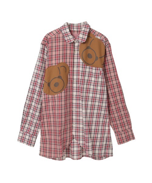 セール】くまアップリケ付きオリジナルタータンチェックシャツブラウス