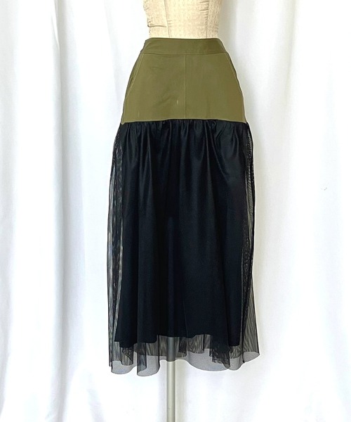 Q(キュー)の「メッシュドッキングスカート(スカート・レディース・ブラック/カーキオリーブ・MEDIUM)」の9枚目の写真