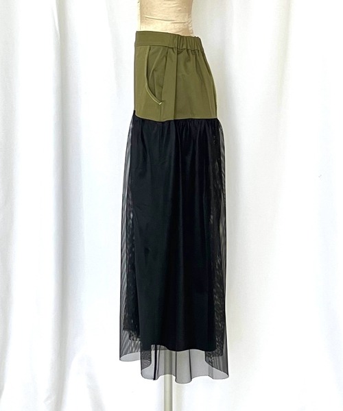 Q(キュー)の「メッシュドッキングスカート(スカート・レディース・ブラック/カーキオリーブ・MEDIUM)」の8枚目の写真