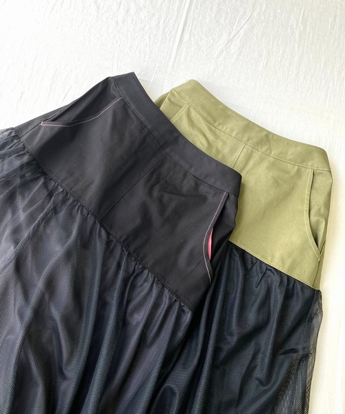 Q(キュー)の「メッシュドッキングスカート(スカート・レディース・ブラック/カーキオリーブ・MEDIUM)」の6枚目の写真