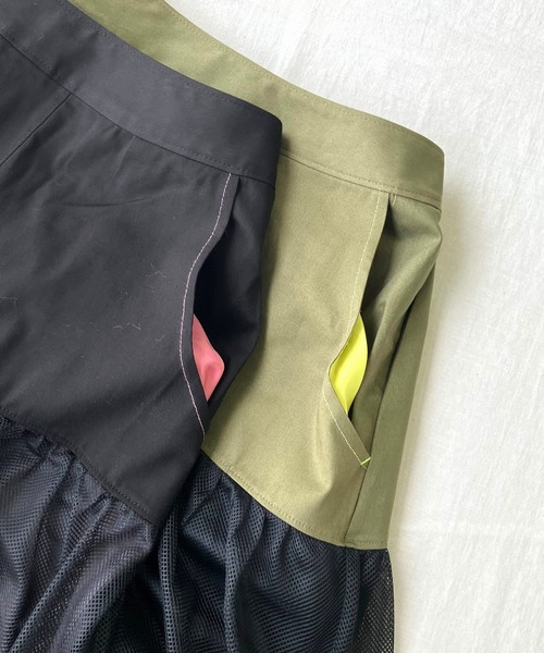 Q(キュー)の「メッシュドッキングスカート(スカート・レディース・ブラック/カーキオリーブ・MEDIUM)」の3枚目の写真