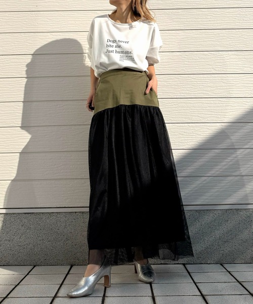 Q(キュー)の「メッシュドッキングスカート(スカート・レディース・ブラック/カーキオリーブ・MEDIUM)」の12枚目の写真