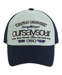 OURSAYSOUR（アワーセイアワー）の「レタリングロゴボールキャップネイビー/ミント（キャップ）」