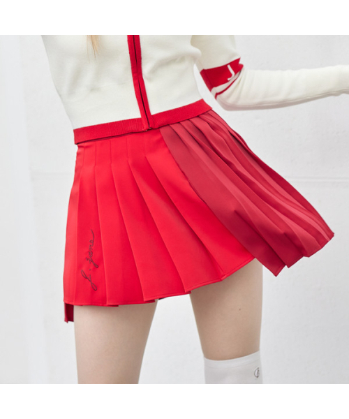 J.JANE(ジェイジェーン)の「アシンメトリーハイカラー プリーツスカート (ローズレッド)(スカート・レディース・その他・M/XS/S)」の1枚目の写真