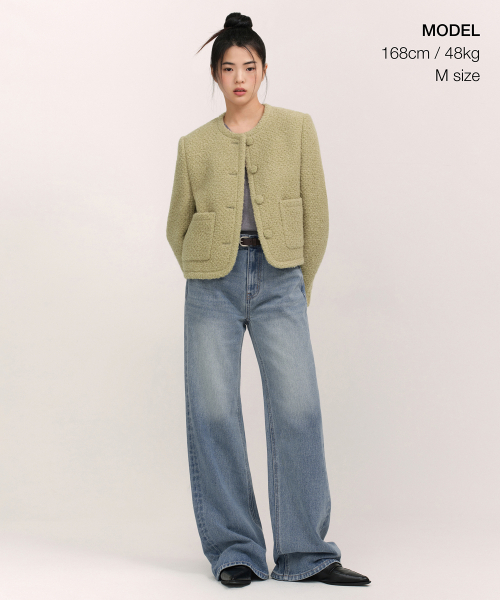 MUSINSA STANDARD WOMAN（ムシンサスタンダードウーマン）の「ウィメンズウールブレンドブークルトゥイードジャケット[ライトカーキ]（テーラードジャケット・レディース・その他・SMALL/MEDIUM/LARGE/X-SMALL）」の4枚目の写真