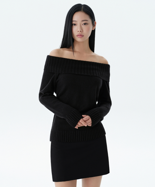 MUSINSA STANDARD WOMAN（ムシンサスタンダードウーマン）の「ウィメンズターンダウンオフショルダーニット[ブラック]（ニット/セーター・レディース・その他・LARGE/MEDIUM/SMALL/X-SMALL）」の8枚目の写真