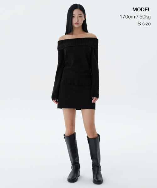 MUSINSA STANDARD WOMAN（ムシンサスタンダードウーマン）の「ウィメンズターンダウンオフショルダーニット[ブラック]（ニット/セーター・レディース・その他・LARGE/MEDIUM/SMALL/X-SMALL）」の9枚目の写真