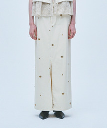 muller of yoshiokubo | muller of yoshiokubo ミュラーオブヨシオクボ / METAL BEANS SKIRT メタルビーズデニムロングスカート / MLS26403(スカート)