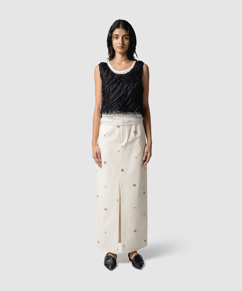 muller of yoshiokubo（ミュラーオブヨシオクボ）の「muller of yoshiokubo ミュラーオブヨシオクボ / METAL BEANS SKIRT メタルビーズデニムロングスカート / MLS26403（スカート・レディース・ブラック/アイボリー・38）」の11枚目の写真