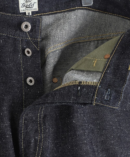 GOLD（ゴールド）の「GOLD / ゴールド：RECYCLED SUVIN COTTON YARAN 11.5oz DENIM ５POCKET WIDE PANTS  WWⅡ MODEL：26A-GL42620N[MUS]（デニムパンツ・メンズ・ノンウォッシュ・M/L）」の20枚目の写真