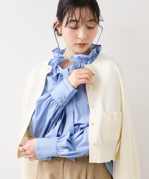 VIS（ビス）の「フリルネックブラウス（シャツ/ブラウス・レディース・オフホワイト/サックスブルー/ダークブラウン・FREE）」の15枚目の写真