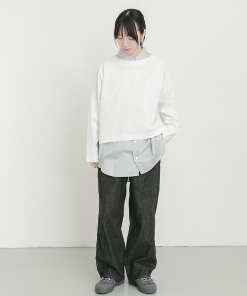 EKAL(エカル)の「シルケットコットンロングスリーブTシャツ(Tシャツ/カットソー・レディース・ネイビー/オフホワイト・ONE)」の3枚目の写真