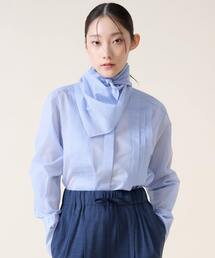 スカーフ付きバンドカラーシャツ