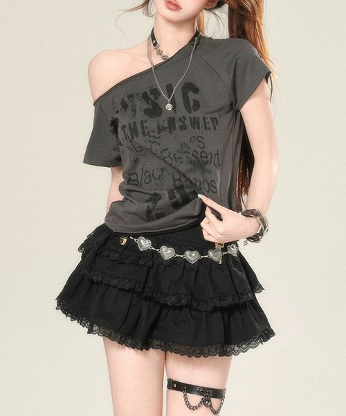 NANEA(ナネア)の「切りっぱなしデザインロゴプリントワンショルダーTシャツ(Tシャツ/カットソー・レディース・アイボリー/グレー・SMALL)」の19枚目の写真
