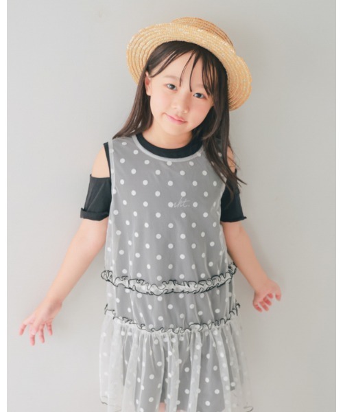 NHT(エヌエイチティー)の「エヌエイチティー ドットチュール ワンピース(ワンピース・キッズ・ブラック/オフホワイト・110cm/120cm/130cm/140cm/150cm/160cm)」の4枚目の写真