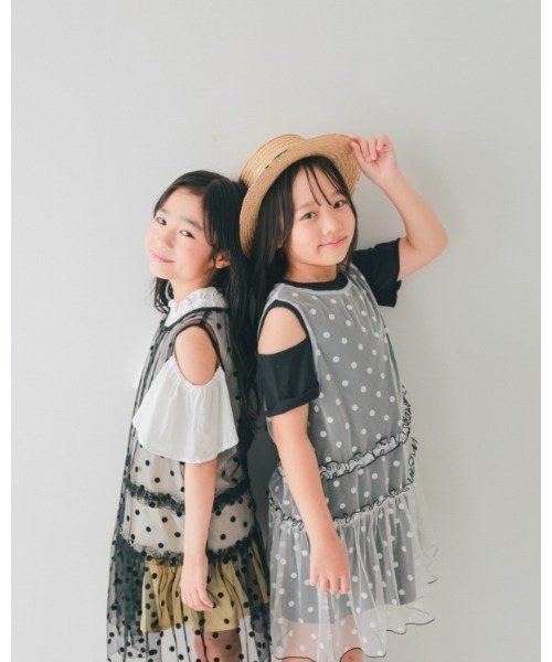NHT(エヌエイチティー)の「エヌエイチティー ドットチュール ワンピース(ワンピース・キッズ・ブラック/オフホワイト・110cm/120cm/130cm/140cm/150cm/160cm)」の11枚目の写真