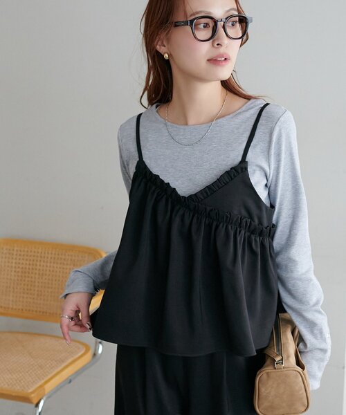 DISCOAT（ディスコート）の「【WEB限定】クロスフリルサロペット（サロペット/オーバーオール・レディース・グレイッシュベージュ/ブラック・MEDIUM）」の6枚目の写真