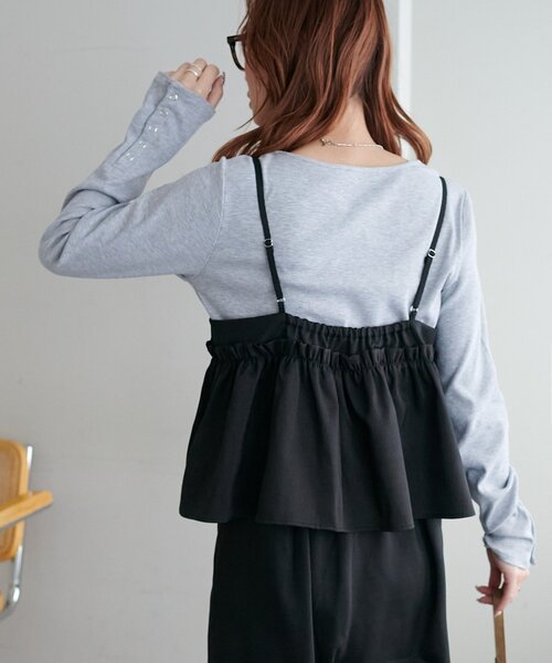 DISCOAT（ディスコート）の「【WEB限定】クロスフリルサロペット（サロペット/オーバーオール・レディース・グレイッシュベージュ/ブラック・MEDIUM）」の9枚目の写真