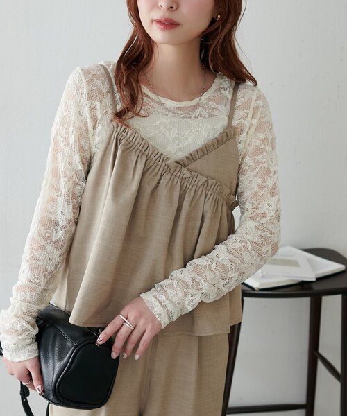 DISCOAT（ディスコート）の「【WEB限定】クロスフリルサロペット（サロペット/オーバーオール・レディース・グレイッシュベージュ/ブラック・MEDIUM）」の14枚目の写真