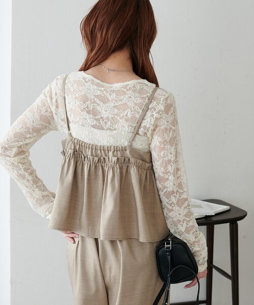 DISCOAT（ディスコート）の「【WEB限定】クロスフリルサロペット（サロペット/オーバーオール・レディース・グレイッシュベージュ/ブラック・MEDIUM）」の16枚目の写真