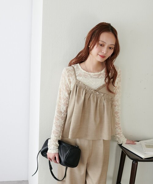 DISCOAT（ディスコート）の「【WEB限定】クロスフリルサロペット（サロペット/オーバーオール・レディース・グレイッシュベージュ/ブラック・MEDIUM）」の17枚目の写真