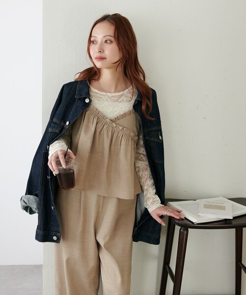 DISCOAT（ディスコート）の「【WEB限定】クロスフリルサロペット（サロペット/オーバーオール・レディース・グレイッシュベージュ/ブラック・MEDIUM）」の20枚目の写真